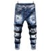 Men's Stretch Ripped Skinny Jeans Slim Fit Comfort Denim Pants With Distressed Details For Casual Wear_viptrois.com