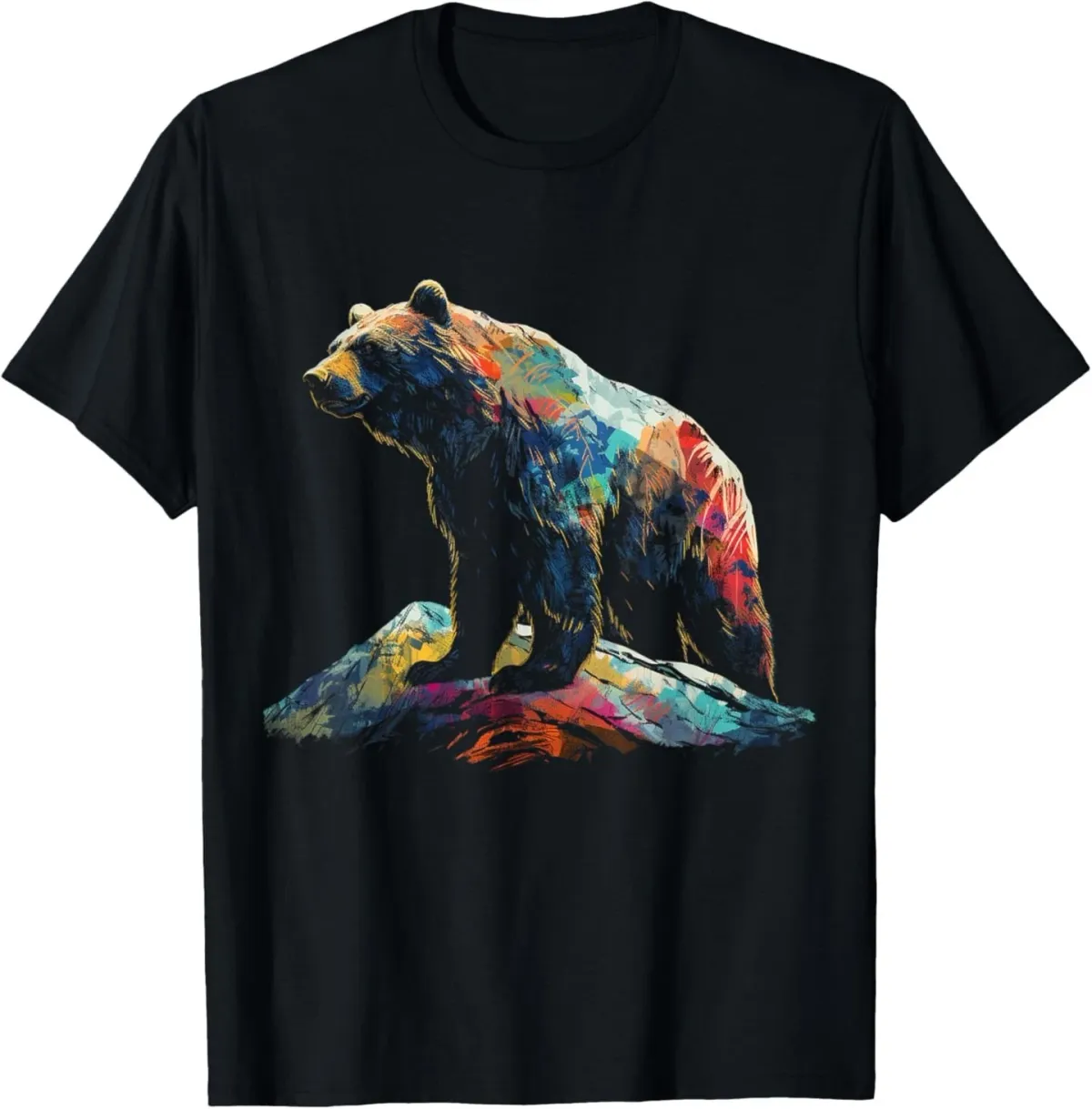 Bear Mountains Colourful Wildlife Zoo Art Animal Bear T-Shirt Mens Womens Tees Top_viptrois.com