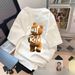 Men's Clothing summer couple short sleeved T shirts with bear prints loose five point sleeves T shirts with large sizes and short sleeves_viptrois.com