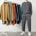 Men's Waffle-Knit Lounge Set – Long-Sleeve Crewneck & Jogger Pants (8 Colors, 7 Sizes) Breathable Cotton-Blend Two-Piece Outfit_viptrois.com