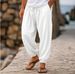 Autumn Wide Men's Cotton And Linen Trousers Summer Jogging Pants Elastic Waist Straight High Waist Solid Color Comfortable And Breathable_viptrois.com