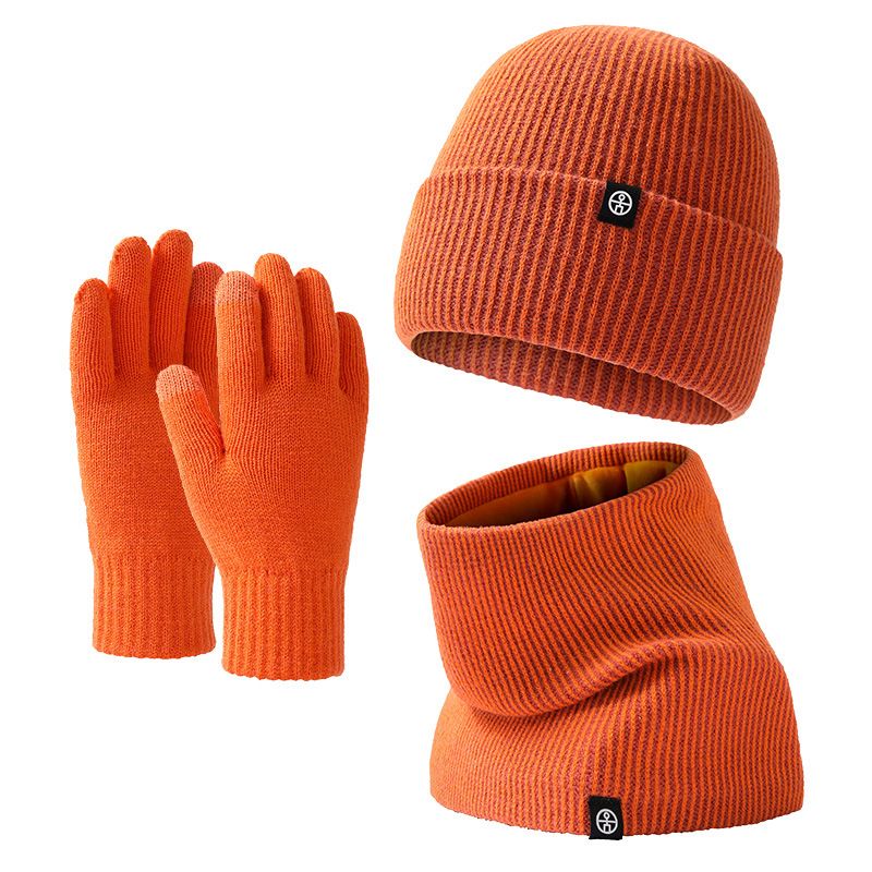 Warm knit hat set Men's and women's double-layer winterproof plus fleece hat bib gloves three-piece winter set_viptrois.com