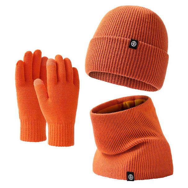 Warm knit hat set Men's and women's double-layer winterproof plus fleece hat bib gloves three-piece winter set_viptrois.com