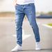 Distressed Herren Jeans Denim Löcher Skinny Vintage Wash Solid Bleistifthose 2024, Knöchellang, Mantel, Punk-Stil, Taschen, Schlank_viptrois.com