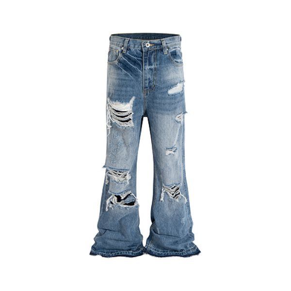 Men's Clothing High Street Fashion Brand Loose Tassel Cat Whisker Slightly Flared Trousers RO Style Wide Leg Trousers Casual Trousers Jeans_viptrois.com
