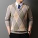 Pure Autumn Winter New V-Neck Men's Pullover Base Dad's Diamond Pattern Jacquard Sweetheart Neck Knitted Sweater_viptrois.com