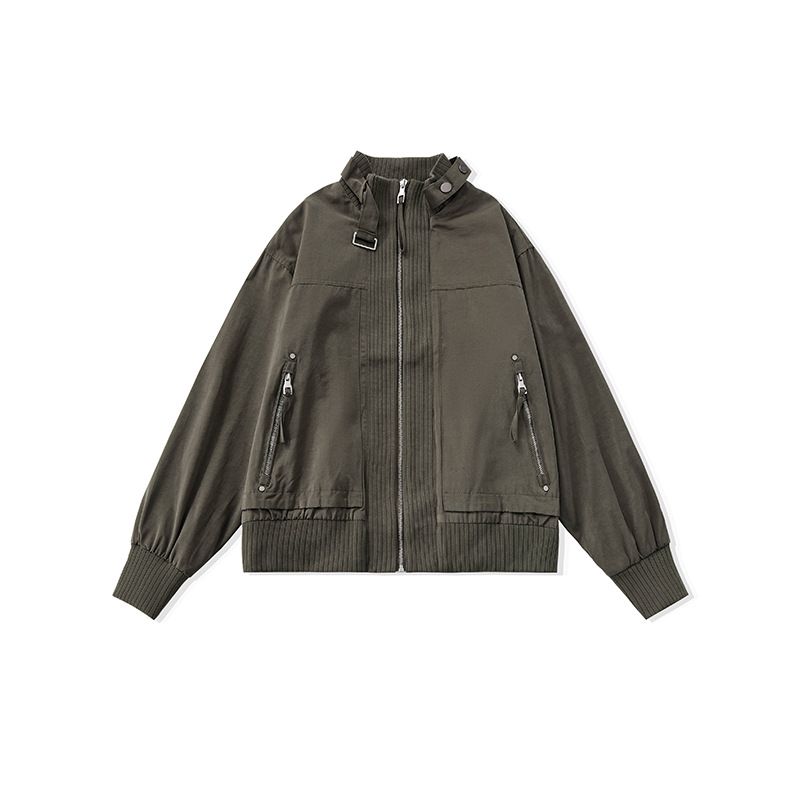 American Style Tough Guy Trend Stand Collar Workwear Jacket Men, New Autumn Simple Loose Pilot Coat For Men_viptrois.com
