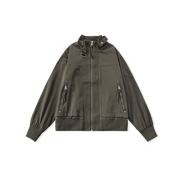 American Style Tough Guy Trend Stand Collar Workwear Jacket Men, New Autumn Simple Loose Pilot Coat For Men_viptrois.com