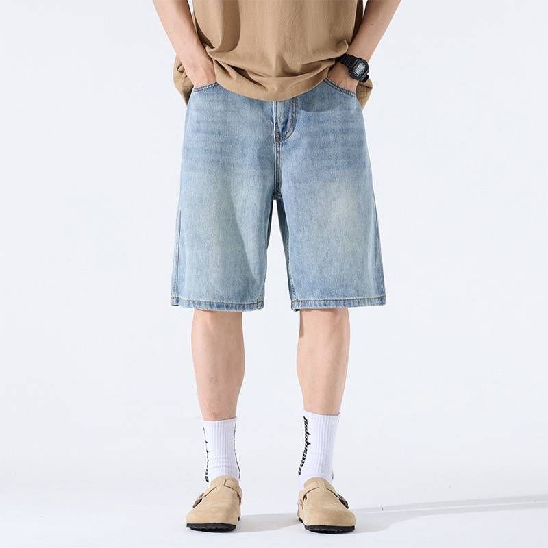 2025 New Style Denim Shorts For Men, Summer Thin, Loose-fitting, 5-inch Straight-cut Mid-length Pants_viptrois.com