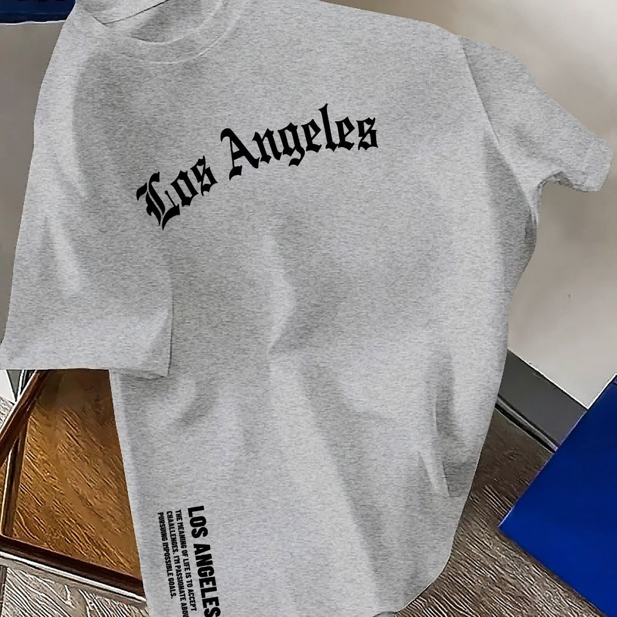 100% Pure Cotton Men's Summer Fashion Short Sleeved Los Angeles Letter Printed Casual Slim Fit Versatile Top_viptrois.com