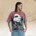 American-style Washed Distressed Short T-shirt With All-over Oversized Print Design And One-piece Raglan Cut_viptrois.com