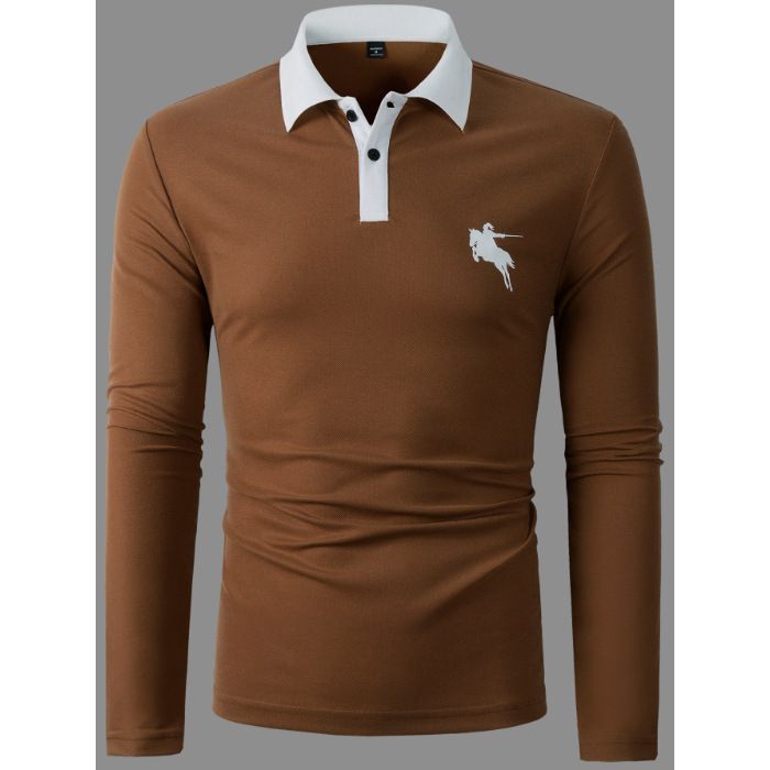 Men's Long Sleeve Polo Shirt – Stylish Printed & Embroidered Casual Top (Loose Fit, Machine Washable, 5 Sizes)_viptrois.com