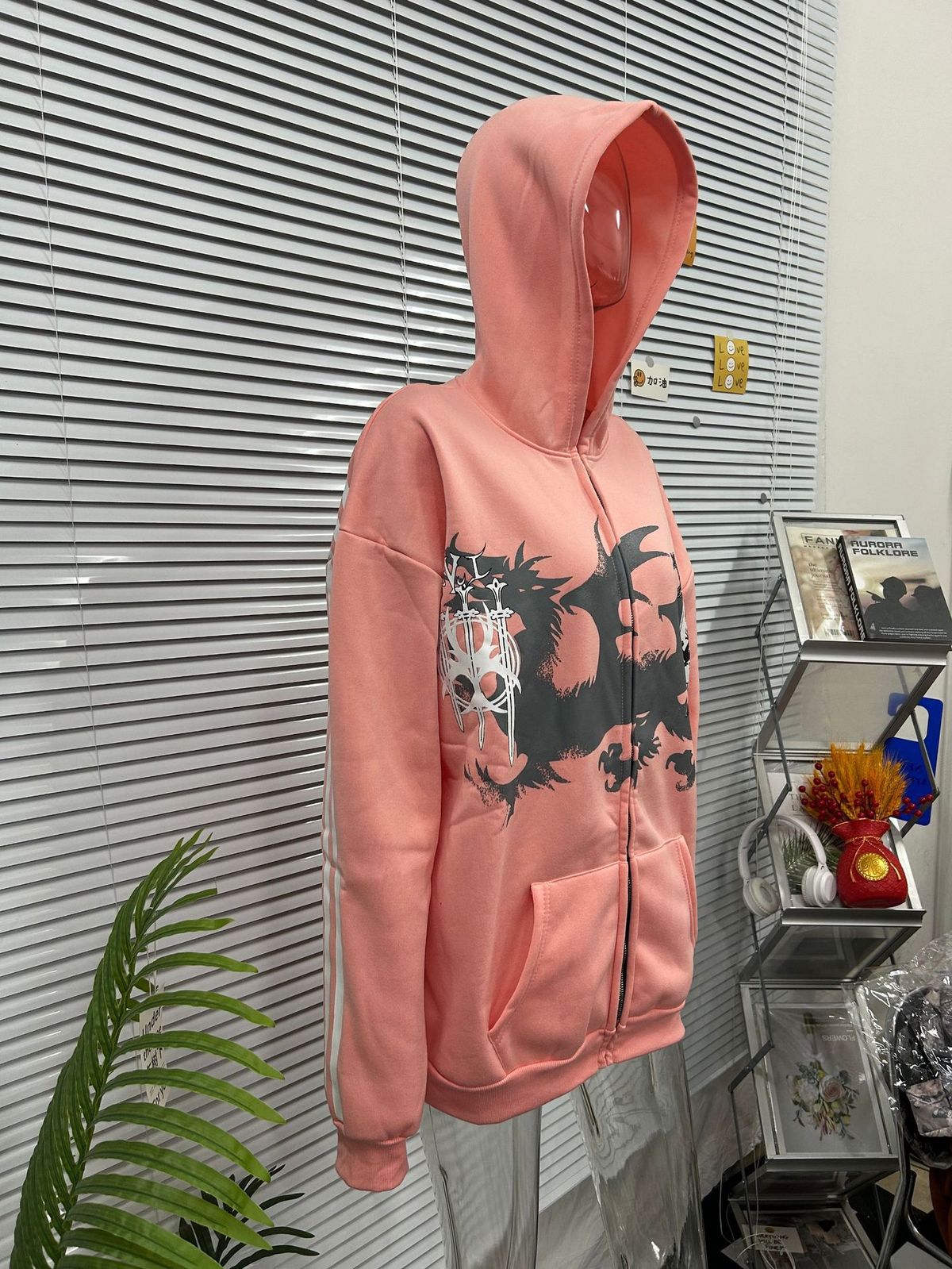European And American Retro Design Three-Stripe Print Hoodie Trendy Street Zipper Loose Slim Fit Unisex Sweatshirt_viptrois.com
