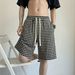 Men's Summer High-Waist Straight Leg Pants Trendy Casual Five-Point All Over Houndstooth Print Loose Fit Streetwear_viptrois.com