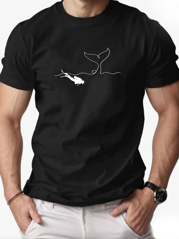 T-shirt Uomo 180g In Cotone 100% Con Stampa Subacqueo Minimal, Girocollo Traspirante E Confortevole, Maglietta Casual Estiva_viptrois.com