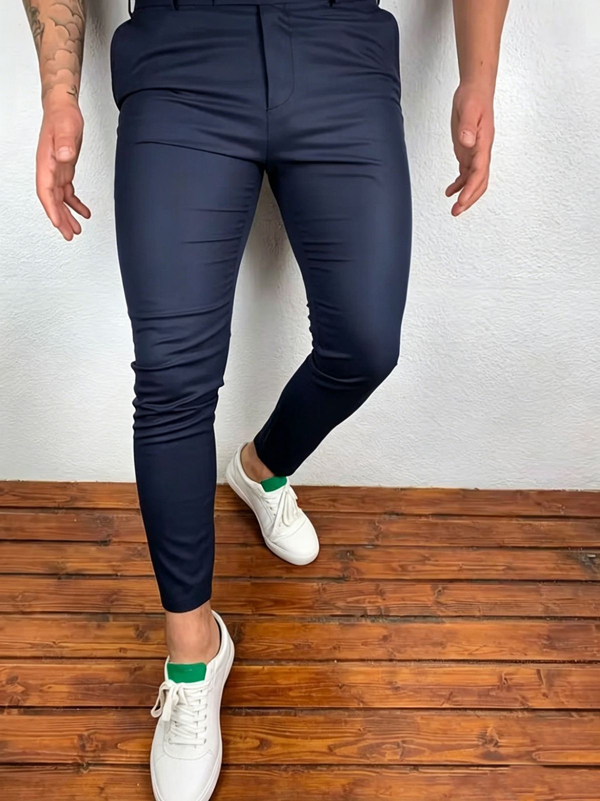 Summer Men's Slim Fit Casual Pants Solid Color Elastic Breathable Trendy Long Suits & Blazers_viptrois.com