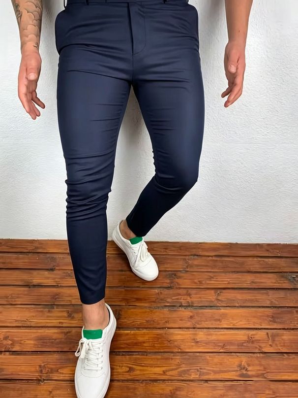 Summer Men's Slim Fit Casual Pants Solid Color Elastic Breathable Trendy Long Suits & Blazers_viptrois.com
