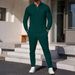 25 Autumn New Waffle Solid Color Lapel Pocket Long Sleeved Trousers Casual Two Piece Suit_viptrois.com