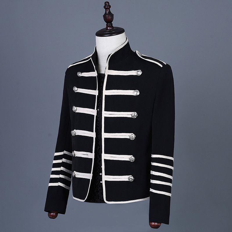 Men's Clothing Men's Suit Jacket Singer Stage Performance Clothing Retro Black Embroidered Jacket Personalized Men's Tops_viptrois.com