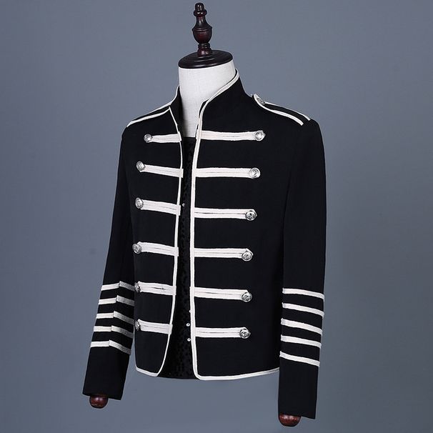 Men's Clothing Men's Suit Jacket Singer Stage Performance Clothing Retro Black Embroidered Jacket Personalized Men's Tops_viptrois.com