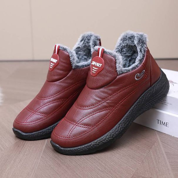 Winter old mother soft sole non-slip and warm warm old Beijing shoes leather top waterproof women's cotton boots_viptrois.com