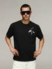 Men's 100% Cotton Black Short Sleeve T-Shirt With Gothic Crown & Tribal Logo, Casual Loose Fit, Streetwear Style_viptrois.com