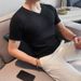 Slim Fit V-Neck Knit Tee – Breathable Summer Cable Stitch Shirt For Men (Beige, White, Black, Coffee)_viptrois.com