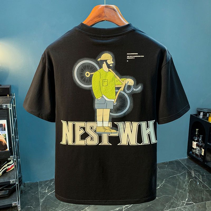 Summer Cotton T-shirt Loose Printing New Cartoon Round Neck Short-sleeved Top Half-sleeved Trendy Brand Versatile Men's Casual_viptrois.com