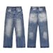 Men's Clothing High End Lightning Crack Washed Old Design Jeans Retro Loose Casual Trousers_viptrois.com