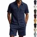 New Summer European And American Casual Corduroy Double Pocket Shirt, Short Sleeves And Shorts Two-piece Set For Men_viptrois.com