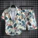 Men's Hawaiian Shirt And Swim Trunks Set, Beach Vacation Short Sleeve Shirt With Matching Board Shorts, Tropical Floral Print_viptrois.com