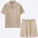 Men's Jacquard Sweater Short Sleeved Cuban Collar Knitted Shorts Suit_viptrois.com