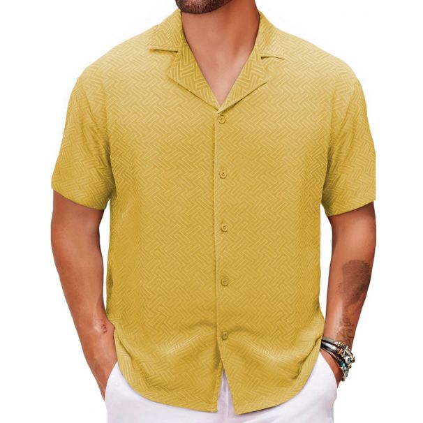 Men's Clothing Independent Station Men's Shirt Summer New Suit Collar Solid Color Short Sleeve Jacquard Men's Shirt A0303_viptrois.com