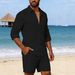 Men's Linen Long Sleeve Casual Top And Shorts Set New Style Comfortable Breathable Men's Clothing_viptrois.com