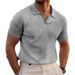 Men's Polo Neck Short Sleeve Sports T-shirt Cross Border Men's Fashion European And American High End V-neck Solid Color Top_viptrois.com