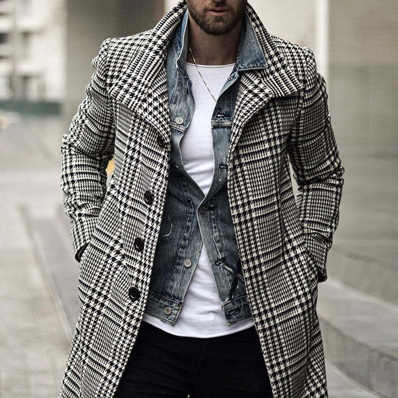 Autumn Winter New Men's Woolen Stand Collar Mid-Length Pocket Casual Coat For Men_viptrois.com