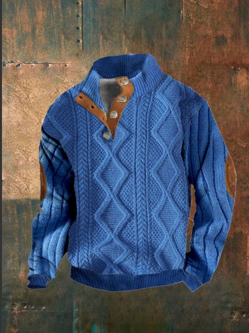 Spring And Autumn Hoodie Jacquard Stand-up Collar Fashionable Men's Casual Retro Men's Long-sleeved Hoodie_viptrois.com