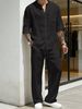 2026 Men's Fashion Shirt Long-Sleeved Retro Standing Collar Summer, Autumn, And Winter Linen Youth Long-Sleeved Pants Set_viptrois.com