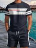 Men's Casual Summer T-Shirt And Shorts Set Black Polyester Short Sleeve Regular Fit Spring Summer Autumn Wear_viptrois.com