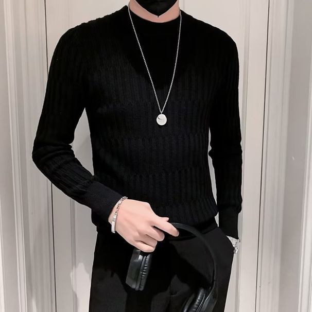 Winter For Men Trendy Personality Versatile Cool Knitted Sweater Slim Fit Youth Stylish Base Shirt_viptrois.com