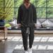 Men's Clothing New Casual V Neck Pullover Long Sleeve Drawstring Pocket Design Tapered Trousers Men's Suit_viptrois.com