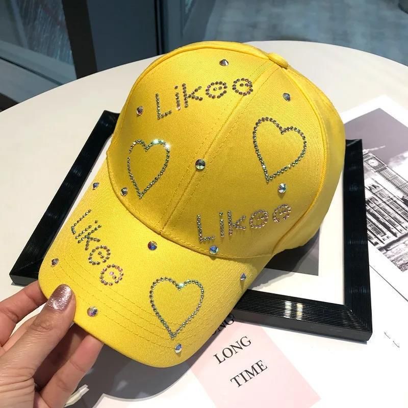 Jichu rhinestone letter love cap for women Korean style internet celebrity fashion hard top baseball cap for spring and summer shopping sun protection_viptrois.com
