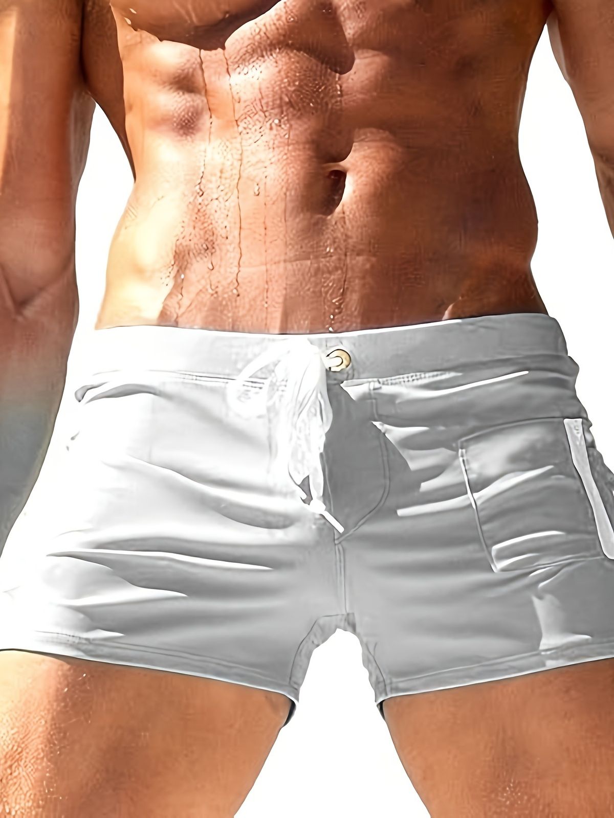 Men's New Cross Border Fashion Personality Simple Drawstring Boxer Shorts Beach Swimming Trunks_viptrois.com