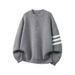 Men's Contrasting Striped Round Neck Sweater, Youth Loose And Versatile Knit Sweater Jacket_viptrois.com