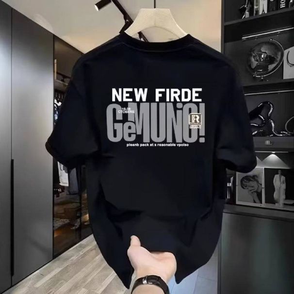 Men's Clothing Summer New Letter Print Cotton Round Neck Short Sleeve Men's Trendy Loose Casual Half Sleeve Versatile Couple Tops_viptrois.com