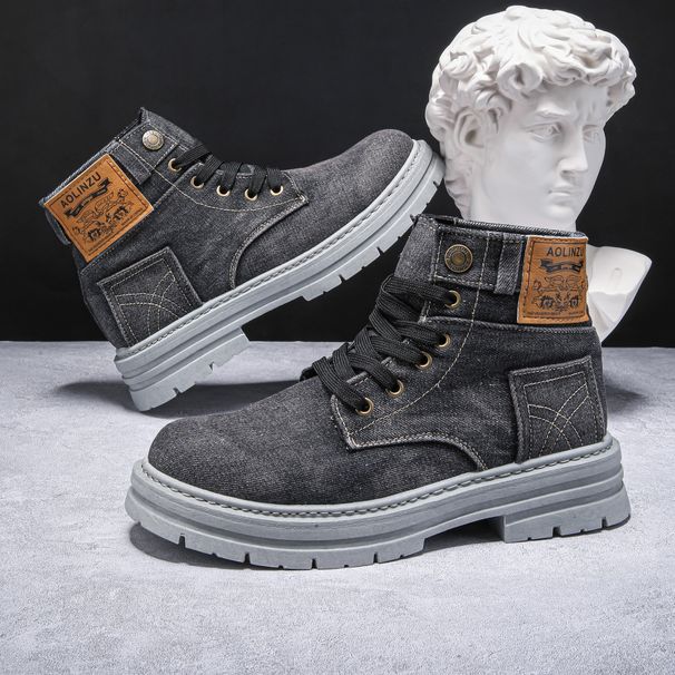 New Style Men's High-top Board Shoes, Denim Casual And Versatile Workwear, Fashionable Martin Boots_viptrois.com