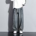 Men's Clothing Street Retro Elastic Waist Denim Men's Loose Straight Wide Leg Long Pants_viptrois.com