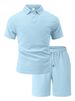 New Men's Polo Shirt With Collar, Short Sleeve, Short Pants, Textured Jacquard Fabric, Casual, Breathable, Sports Outfit, Large Size Set_viptrois.com