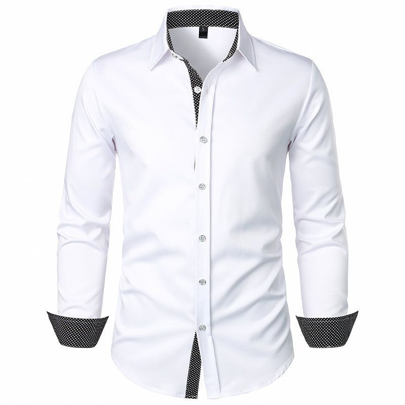 Men's Clothing British Polka Dot Stitching Men's Casual Long-sleeved Shirt_viptrois.com