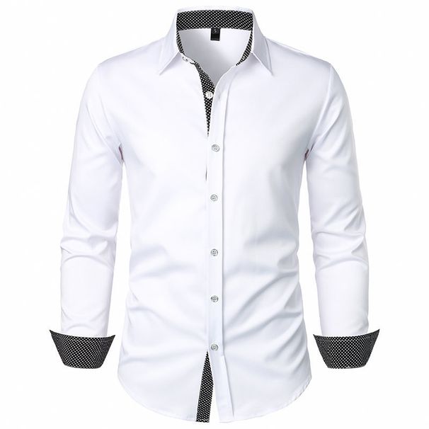 Men's Clothing British Polka Dot Stitching Men's Casual Long-sleeved Shirt_viptrois.com